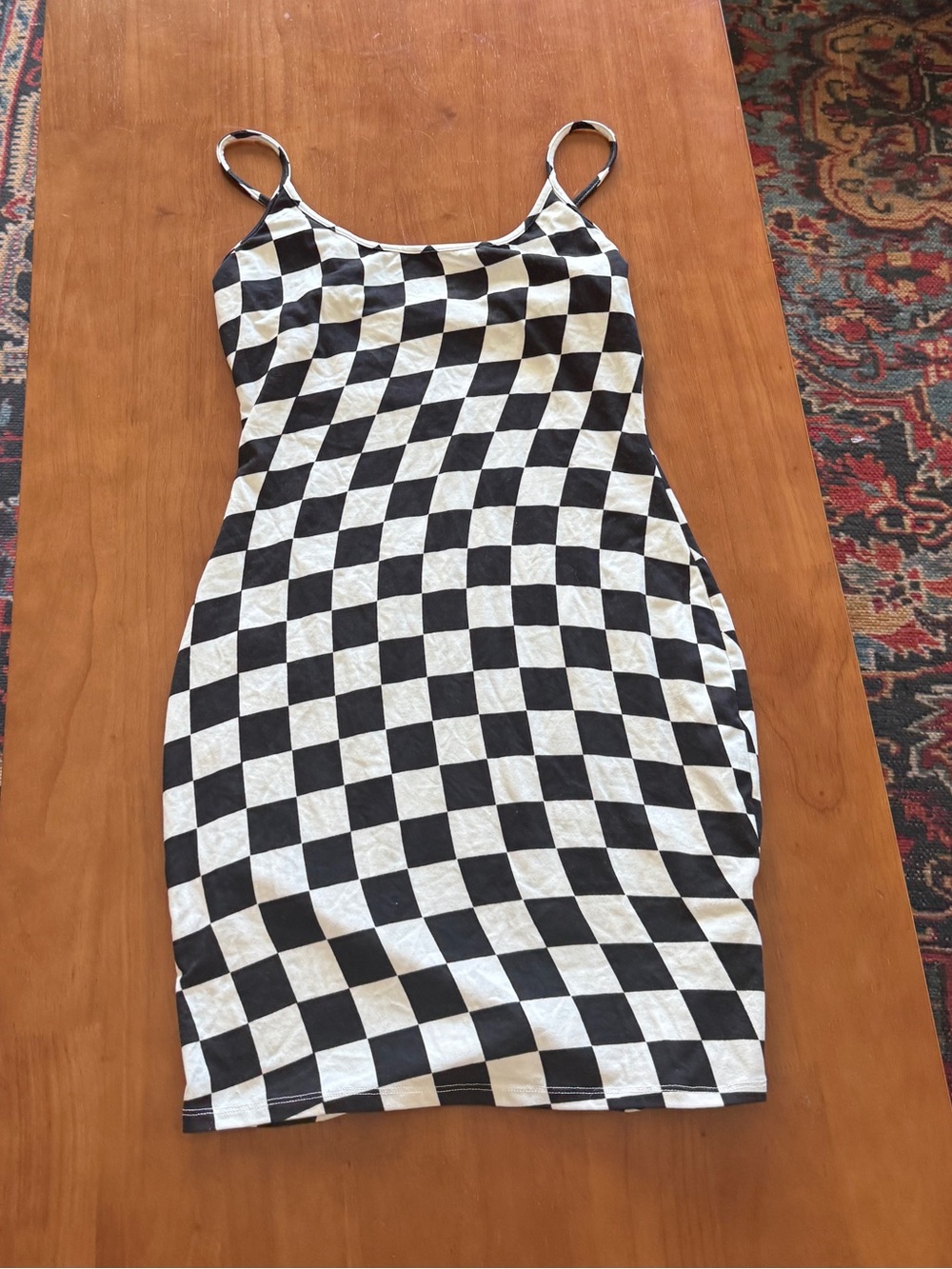 Black & White Checkerboard Slip Dress - Women's